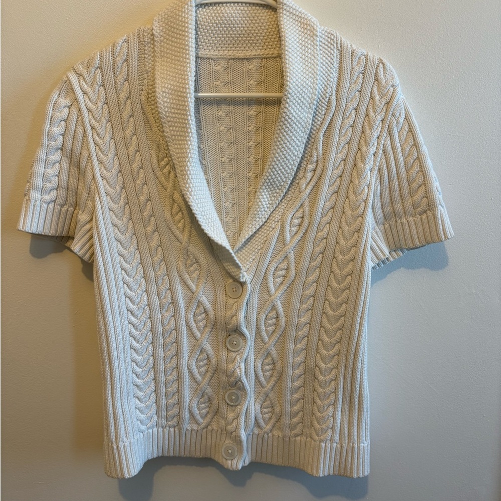 Vintage Cream Cable Knit Short Sleeve Sweater